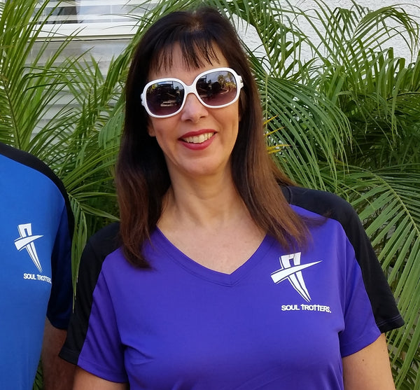 Womens - Short Sleeve Soul Cool Fit T-Shirt - Princess Purple w/ Black Strip on Sleeve - Soul Trotters 